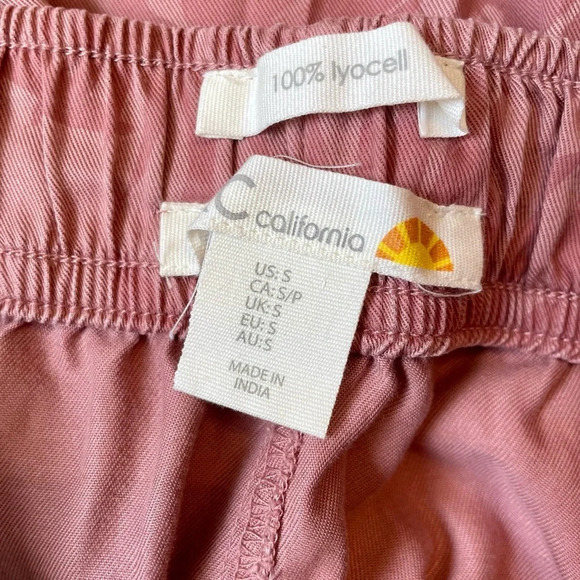 C&C California Pants Size S Pink Palm Pull On Wide Leg Beach Lagenlook Casual - Picture 3 of 5